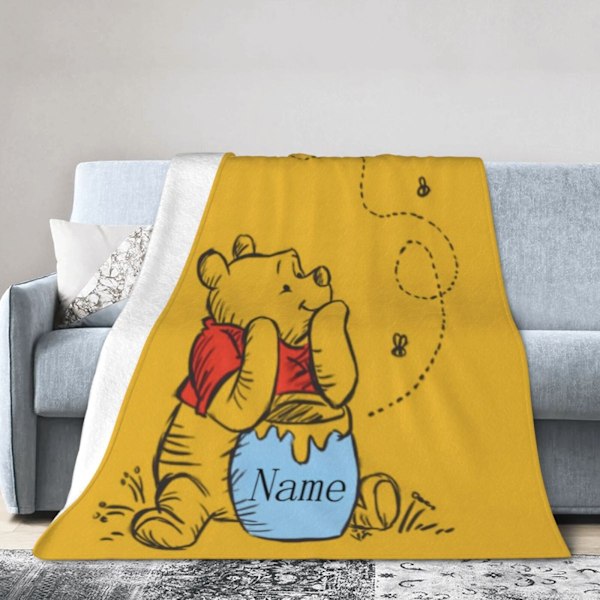 1 st. Anpassningsbar Winnie the Pooh Personlig Namnfilt Mjuk Flanellfilt, Mysig och Varm Resefilt, Digitalt Tryckt Säsongsaccessoar (YJD) 40inch*50inch