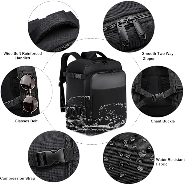 Resebackpack Kabin Flygplan 40x20x25 Svart 20L Negro 40x20x25cm (20L)