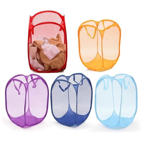 Pop-up hopfällbar tvättkorg - 5-pack - Barnstorlek - Mesh - Grå