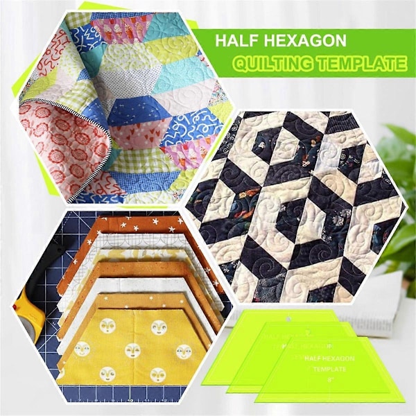 6 st halvhexagon quilttmallar i akryl, 8, 9 och 10 tum, för quiltning (YJD) as shown