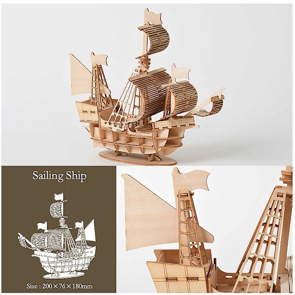 3D Puslespill i Tremodeller for Voksne å Bygge, Selvsammensatt Mekanisk Byggekitt for Barn, Tenåringer (YJD) Sailing Ship