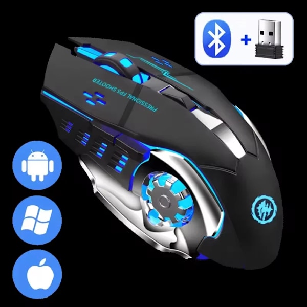 Oppladbar Trådløs Mus Gaming Datamaskin Stille Bluetooth Mus USB Mekanisk E-Sport Bakgrunnsbelysning PC Gamer Mus For Datamaskin(YJD) WHITE