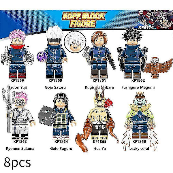 8 stk./sæt Jujutsu Kaisen Byggeklodser Minifigurer Yuji Satoru Nobara Samleobjekter Samlede Legetøj Børn Fans Gave