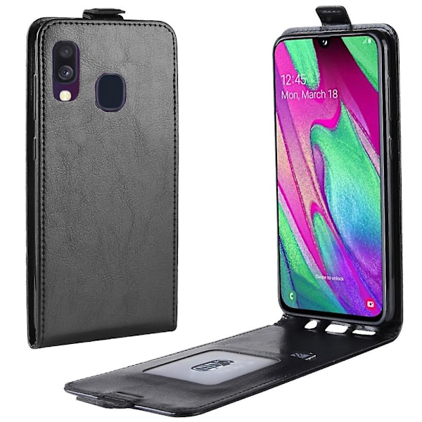 Crazy Horse Vertikal Lommebeskyttelsesetui for (YJD) Black Samsung Galaxy A40