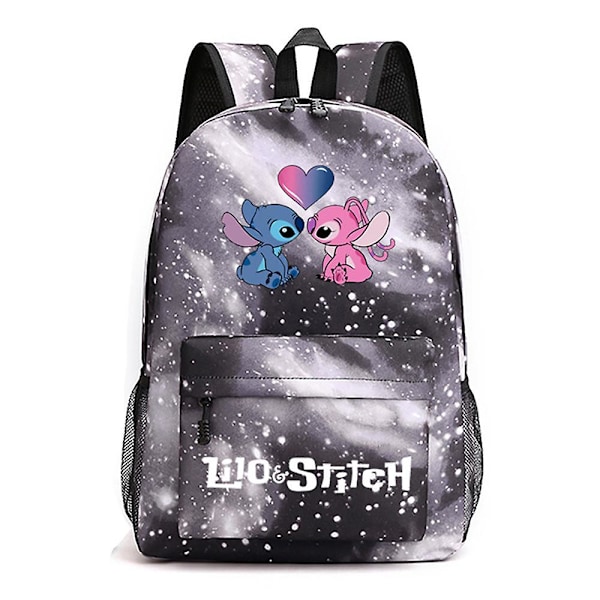 Disney Lilo & Stitch Cartoon Ryggsäck för Skolan, Lätt Vattentät Ryggsäck Casual Dagryggsäck för Mellanstadiet Tonårspojkar Flickor [kk] Galaxy Grey