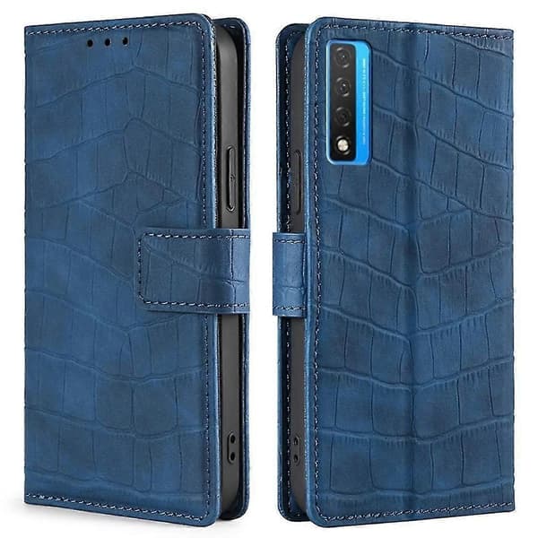 Krokodille-tekstur PU + TPU etui med stativ, blå til din TCL 20 5G/TCL 20L[YJD]
