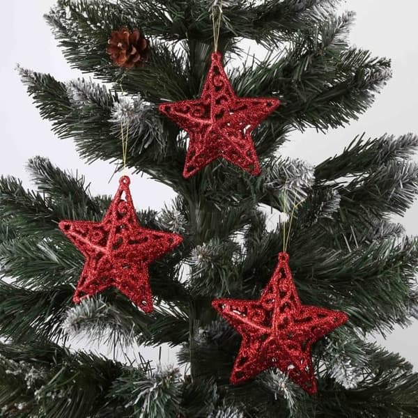 Julgransprydnader - Noname - Röda utskurna kulor - Okrossbara - 10,5 cm - Set om 3 (YJD)