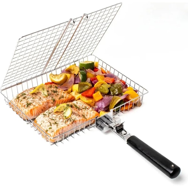 Grillkorg Rostfritt Stål Stor Hopfällbar Grillkorg Bärbar Utomhus Camping BBQ Rack för Fisk Matlagnings Tillbehör (YJD) A