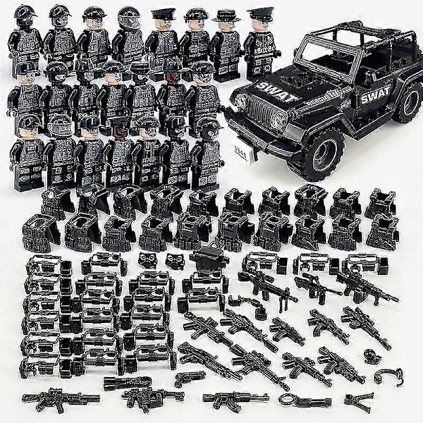 ZK-22 kpl/setti Sotilaallinen rakennuspalikat sarja Musta erikoispoliisi ja maastoautosetti Pienet osaset Koottu minifiguuri lelu