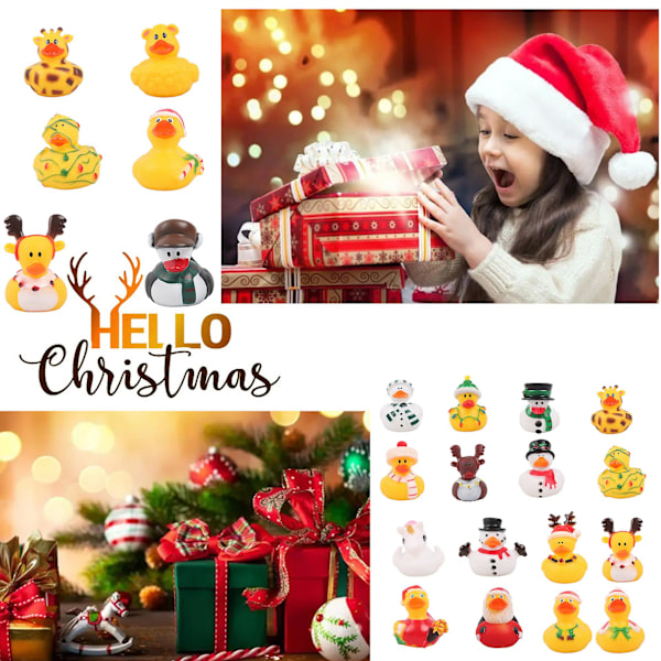 24 stk Julerubbedukk Blindboks Nedtelling Julegave Sett Ankomstkalender Liten Gul And (YJD) Christmas Collection