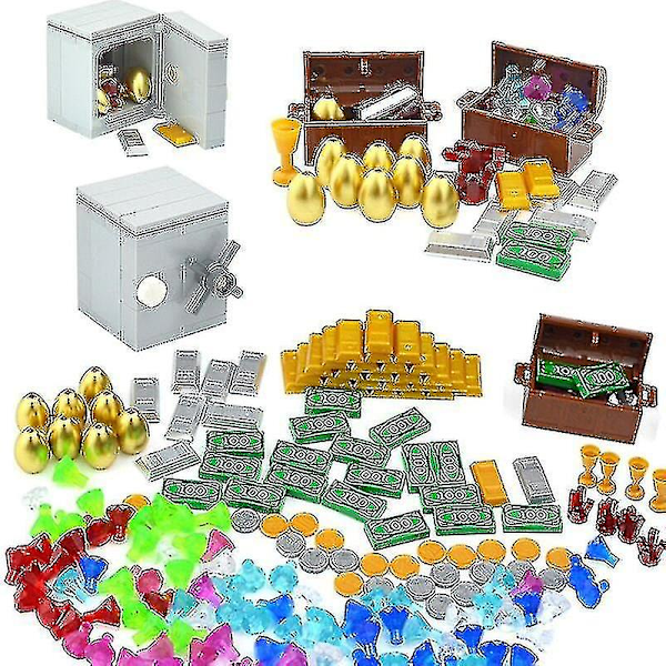 City Treasure Gull-Sølv-Diamant Sikkerhetsboks Byggeklosser Smykke Dollar Klosser Kompatible Figurer Tilbehør DIY Barn Leke (YJD)