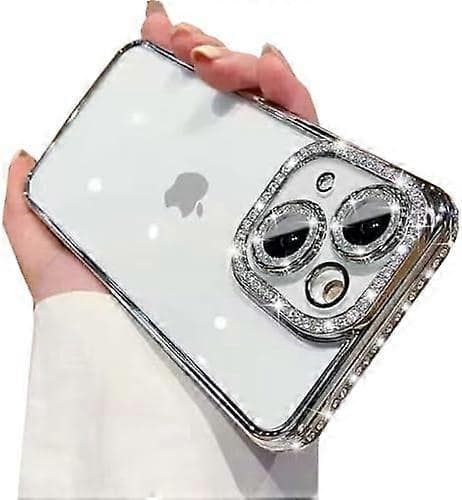 iPhone 15 Genomskinligt Glitterfodral med Diamantstrass och Kameraskydd[YJD]