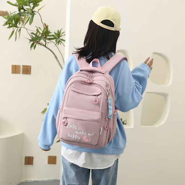 Fengdong Kawaii Skoleveske for Jenter Vanntett Nylonstoff Fôrmateriale FD-6292-1 Stor Skulderveske for Reise og Studenter Blue