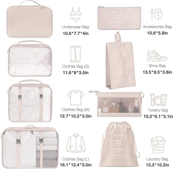 Vandtæt og letvægts organizer til tasker - Indeholder 8 dele [YJD] beige blue