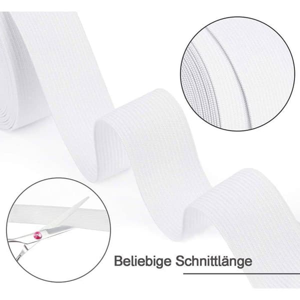 Hvit elastisk bånd til puter - 1 stk, 20m x 20mm Hvit - Flatt bånd til sying og klær (YJD)