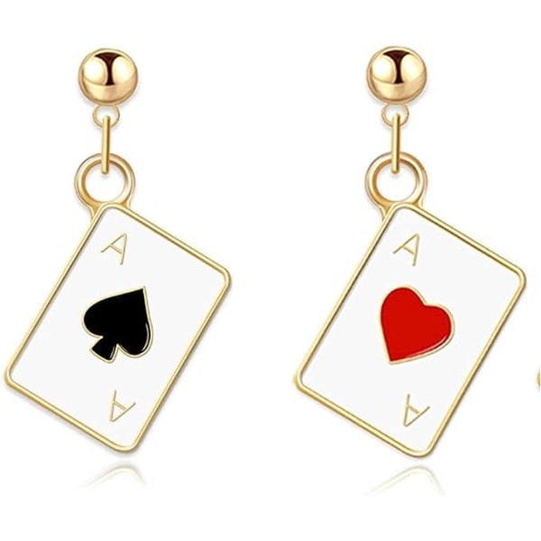 Galaxy Poker Hjerter og Spar Ess Spillekort Dangle Drop Ørepynt for Kvinner Jenter (kk)
