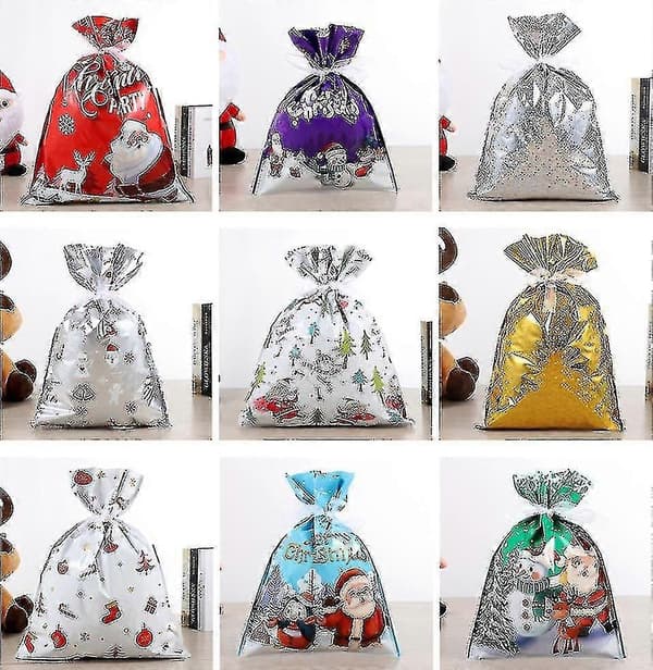 Designer Julklappsväskor - 10-Pack Blandade Mönsterpåsar, 30 x Dragsko Julväskor[YJD]