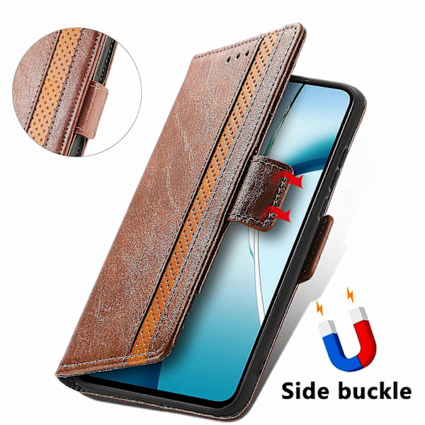 For Xiaomi Redmi Note 14 5G Deksel Stativ Lommebok Spleising PU Lær Cover[HK] Dark Brown