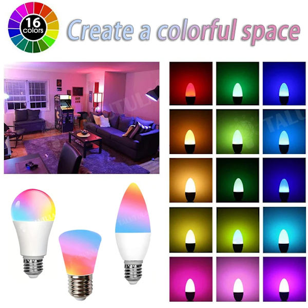 16 Väriä RGB Polttimo LED Monivärinen Polttimo E27 Kanta 220V Kotitalousvalaistus Himmennettävä 24 Näppäimen Kaukosäädin Tunnelma Neonvalo (YJD) Modle-1-220V