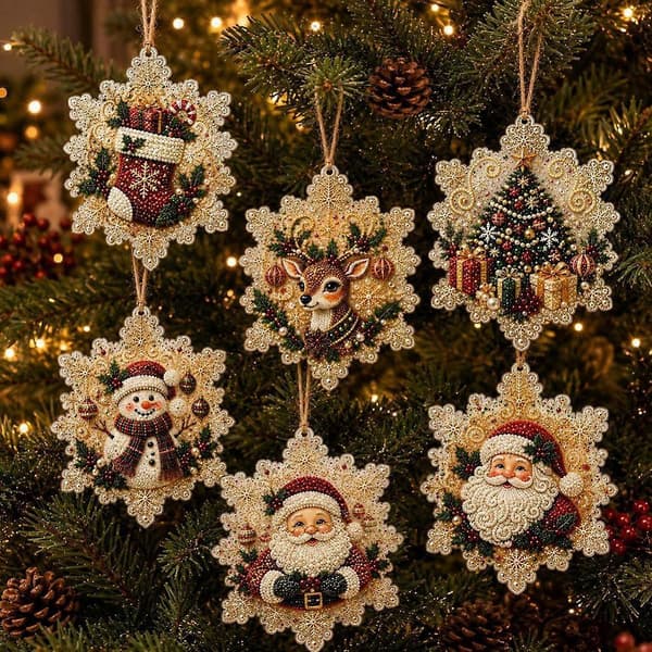 6 stk. Julepynt i tre DIY Perlekunstsett for voksne Hengende Diamantkunst Julepyntsett [YJD] A
