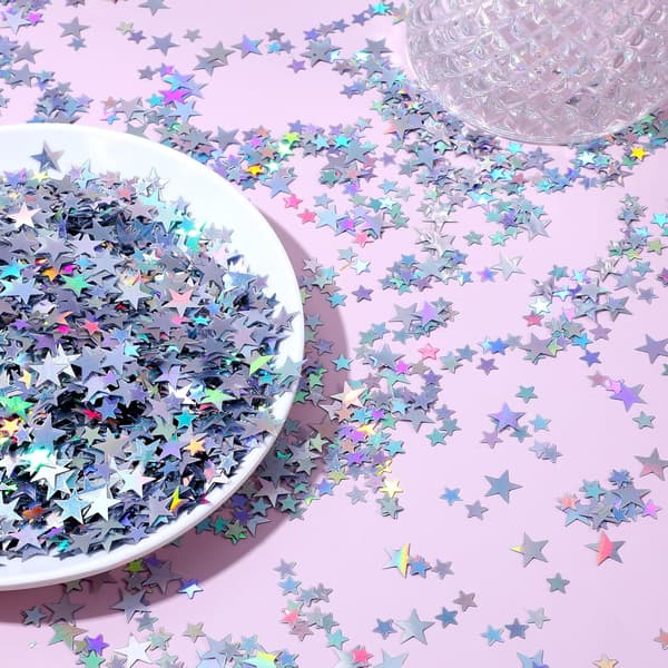 6000 biter konfettiglitterstjerner, glitterstjerner spredt dekorasjon bursdagsglitterkonfetti spredte stjerner sølv bursdag spredt S[YJD]
