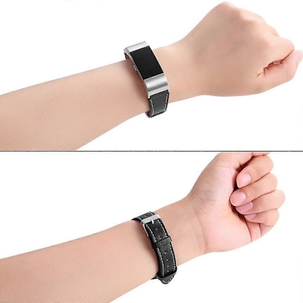 Til Fitbit Charge 2 Ægte Læder Urrem Udskiftning Armbåndsrem Udskiftning - Kaffe[HK] Black Multicolor