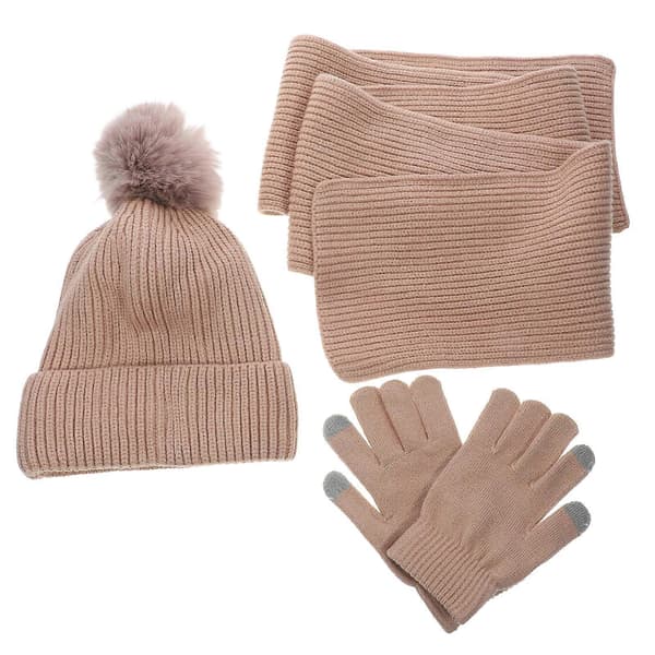 Touchscreen Hansker Dame Vinter Varmt Skjerf Hatt Sett Ullgarn 1Sett[YJD] Khaki 15.50X10.50X1.00CM