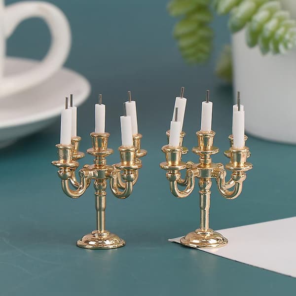 1 par 1:12 Dockhus Mini Bordsljus Stake Julscen Heminredning[YJD] Gold 2Pcs