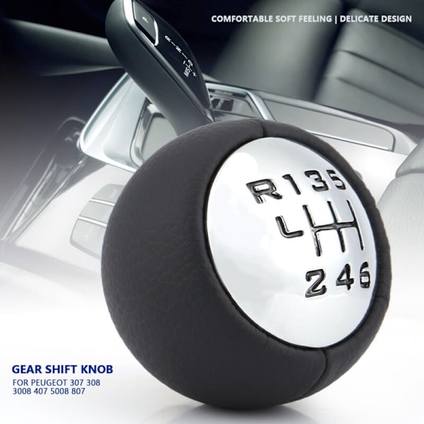 Rubberskin 6-trins Gearskifte Knob til Peugeot 307 308 3008 407 5008 807 til Partner Tepee til Citroen C4 C5 C6 C8