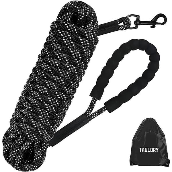 Hundkoppel - 10 m - 8 mm slitstark nylon - Vadderat handtag - Reflekterande sömmar (YJD)