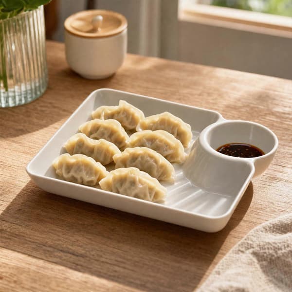 4-pack dumplingtallrik med såshållare, okrossbar förrättsbricka, stapelbar [YJD]