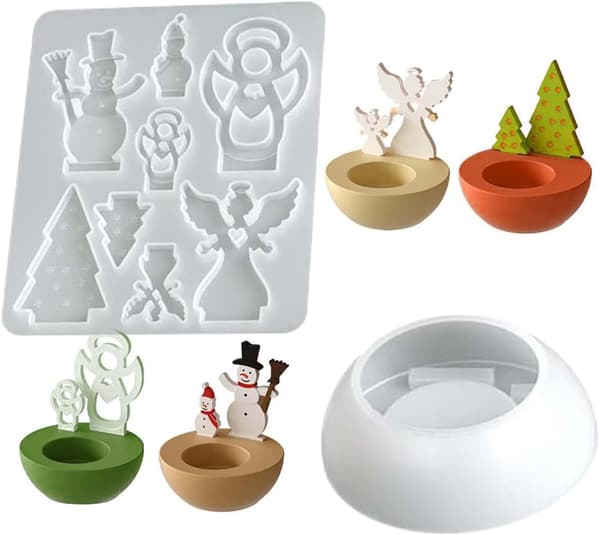 Juletreengelform, silikonform, DIY snømannlysestake (JYD)