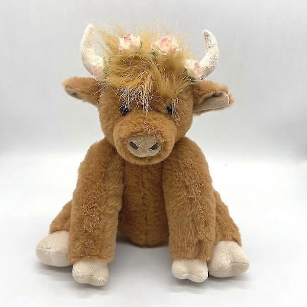 Skotsk Handgjord Highland Cattle, Highland Cow Plyschdjur_v (YJD) Brown Flower