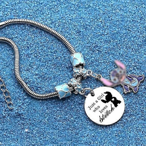 \"Roligt Armband Present till Flickor, Silverberlock Justerbara Smycken 'Bara en Tjej Som Älskar Stitch' Tecknad Påminnelse Present till Dotter\"[HK]