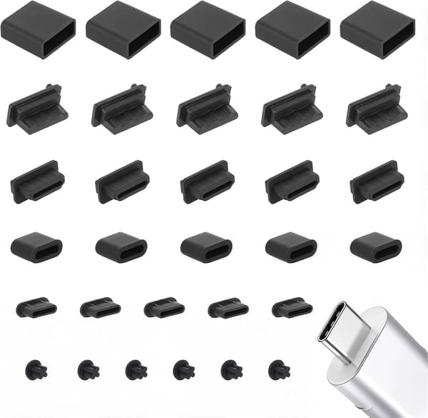 30 stk. 6 typer silikonstøvdekselsett - Beskytter USB Type-C, Type-A, 3,5 mm, HDMI[YJD]