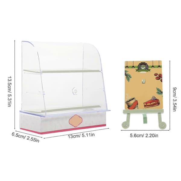 Dockskåp Tårtvitrin för dekoration 2-set Miniatyr Bageri Displaymodell[YJD]