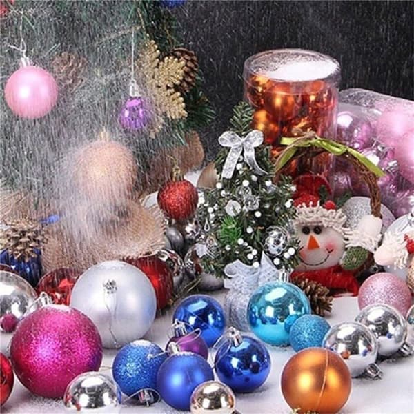 Sæt med 24 blå julekugler, 6 cm – Festlig træpynt, 4 assorterede stilarter for en elegant og glædelig atmosfære (YJD)