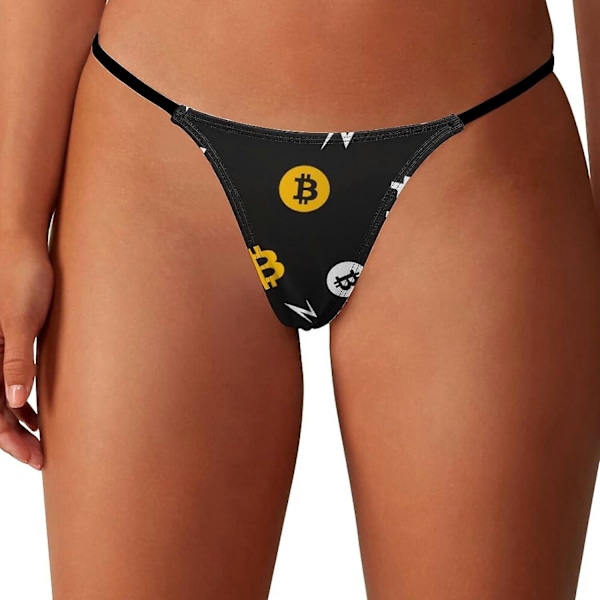 Bitcoin-kuvioinen G-string-thongit naisille, T-back-alushousut PantyGT-262 (YJD) Black print X-Large