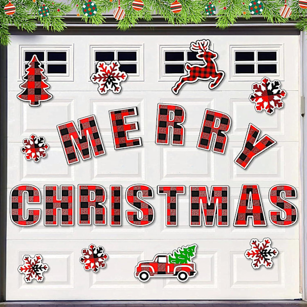 23 stk. 7,5 tommer Garagedørs Julemagneter Dekorationer, Store DIY Buffalo Plaid Glædelig Jul Magnetiske Klistermærker Dekal Forbrugsvarer (YJD)