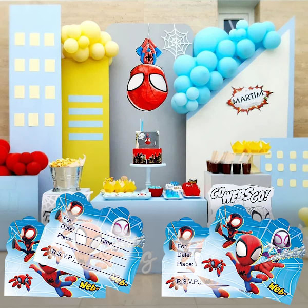 50 kpl Spidey ja Hämmästyttävät Ystävät Syntymäpäiväkutsukorttia, Spidey ja Hämmästyttävät Ystävät Juhlatarvikkeet Lapsille (YJD)