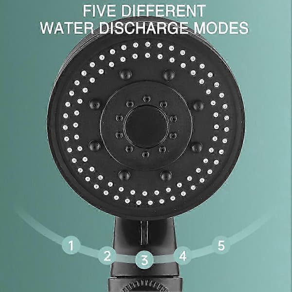 5-moduser Boosters dusjhode erstatning Ett trykk vannstoppfunksjon dusjhode for baderom treningsstudio hotell[YJD] Black