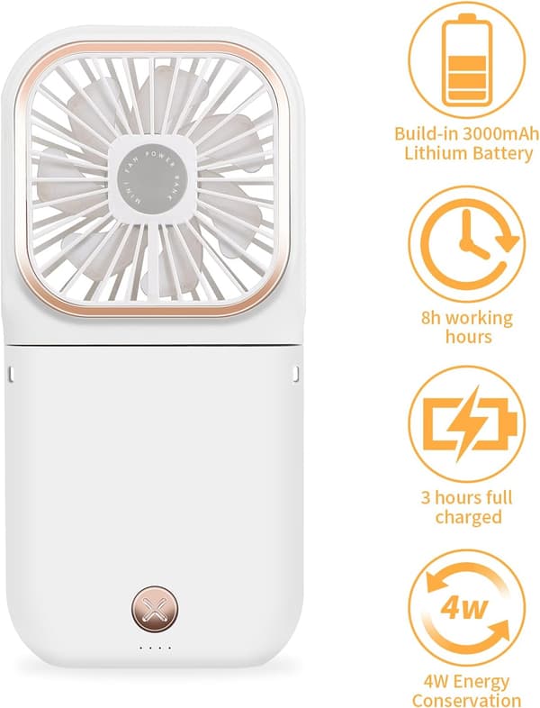 Håndholdt ventilator, bærbar bordventilator, foldbar USB genopladelig halsventilator (hvid)[YJD]