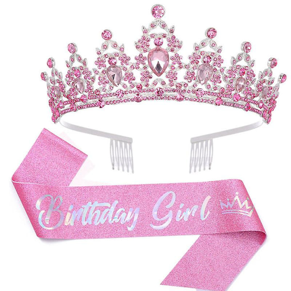 Fødselsdagsbånd Fødselsdagskrone For Kvinner Rhinestones Rød Krone Med Kam Glitter Jenter Bånd Og Tiara Krystall Hodebånd Gratulerer Med Dagen Dekorativ  (YJD) Pink