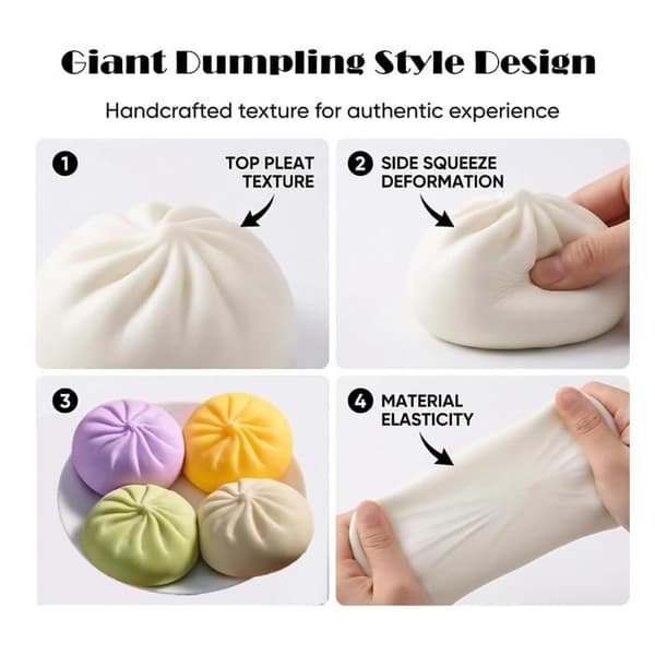 Dumplings Fidget, Stor Stressavlastande Sensorisk Boll för Vuxna Barn, Kläm Decompression Dough Fidget Leksak (Vit)[YJD]
