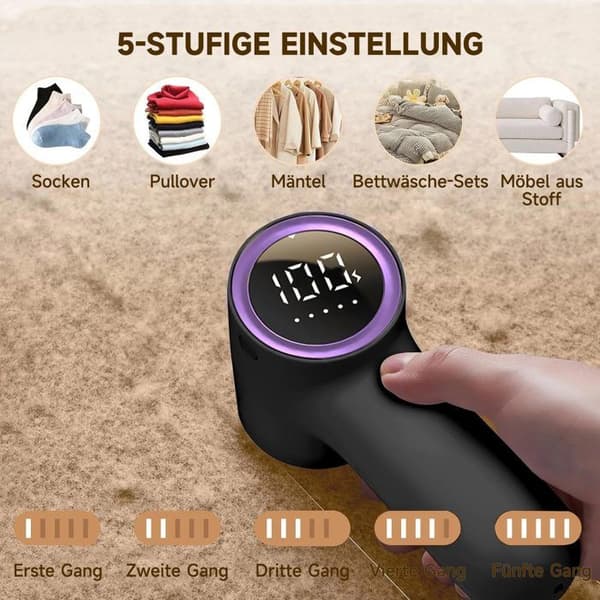 Fjernelse af fnug - INGEN - Elektrisk - Genopladelig - 5 hastigheder - LED-display