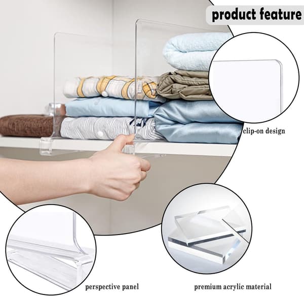 Clearable 4-Pack Closet Organizer for Clothes and Books[YJD] 4x Shelf Divider