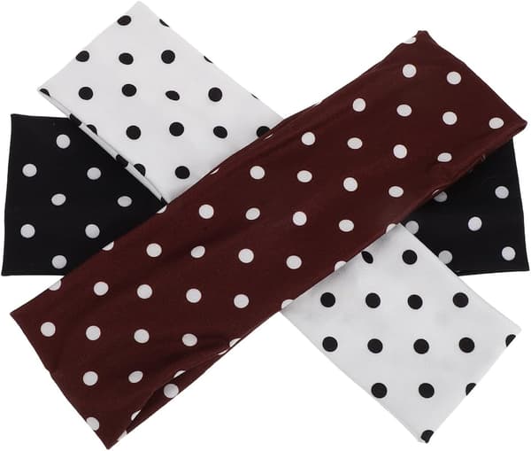 Sett med 3 brede og elastiske stoffhårbånd for kvinner, retro prikkete stil – enkle å style og sikkert hold. (JYD)