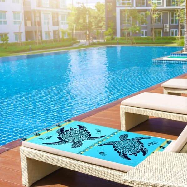Badehåndklæde 70x140cm Blå Havskildpadde Hurtigtørrende Strandtæppe[YJD]