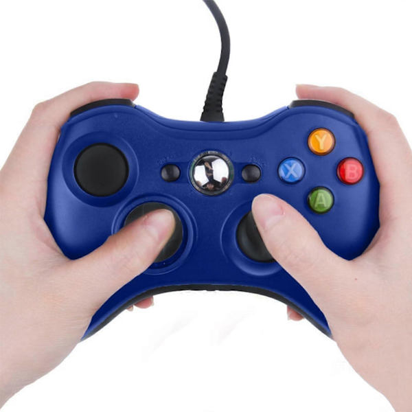 Kabelbaseret controller til Xbox 360, Windows 10/8/7 PC-gaming, dobbelt vibration, ergonomisk komfortgreb, blå[YJD]