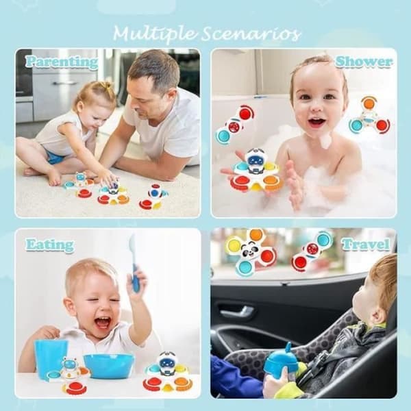 BADELEGETØJ Sugekop Babylegetøj 3 Stykker Badelegetøj Spinner Legetøj Astronaut Baby Spinner Legetøj Gave Bruselegetøj til[YJD] 4 colors